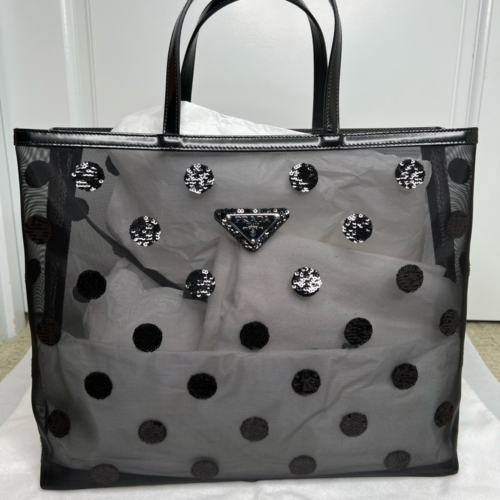 Prada Polka-Dot Mesh Tote Bag